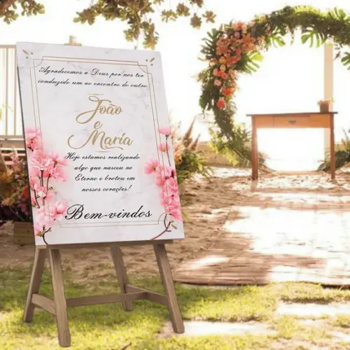 Placa de Recepção Bem-vindos Casamento Floral