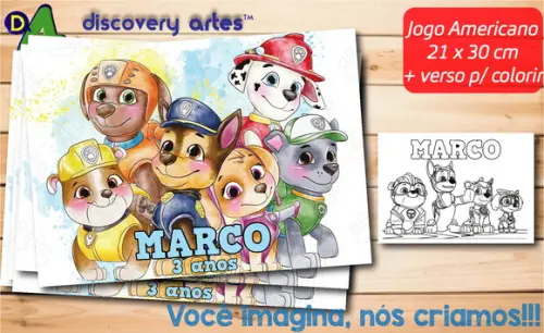 Jogo Americano Infantil Patrulha Canina (descartável - A4)