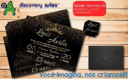 Convite Debutante Preto com Dourado