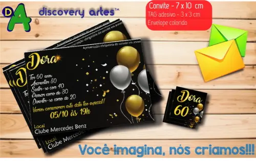Convite 60 anos Preto e Dourado