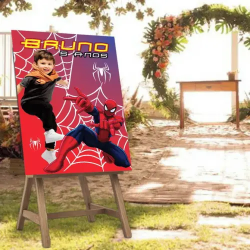 Placa de Recepção Homem Aranha com Foto da Criança