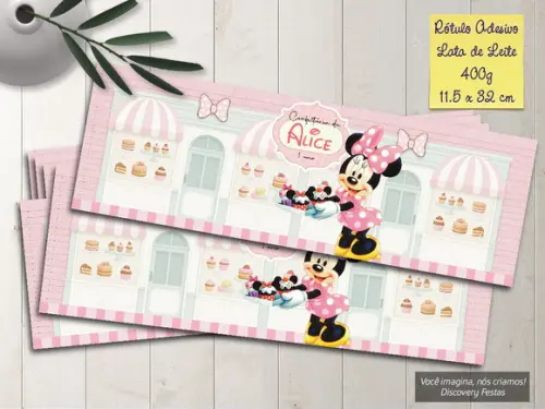 Rótulo Adesivo Lata de Leite 400g Minnie Confeiteira
