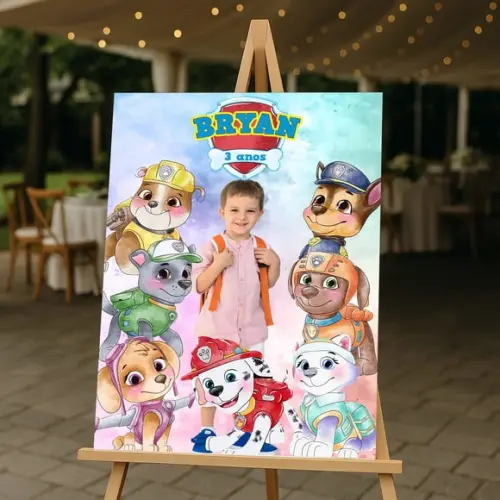 Placa de Recepção Patrulha Canina com Foto da Criança