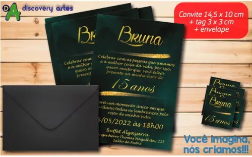 Convite 15 Anos Verde com Dourado