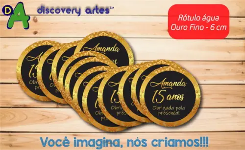 Rótulo Adesivo Água Ouro Fino Preto com Dourado