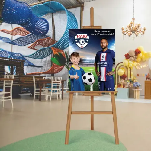 Placa de Recepção Futebol com Jogador e Foto da Criança