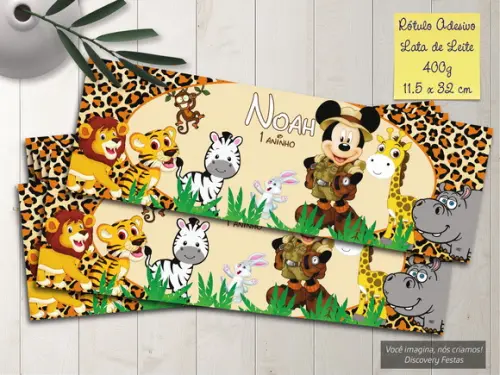 Rótulo Adesivo Lata de Leite 400g Mickey Safari