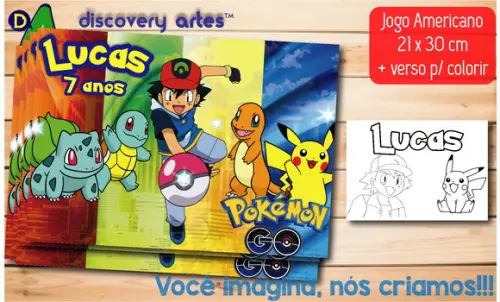 Jogo Americano Infantil Pokemon (descartável - Tamanho A4)