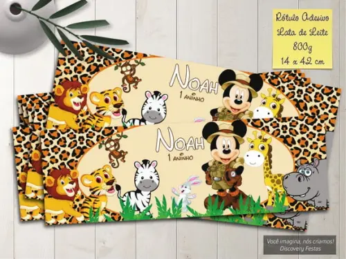 Rótulo Adesivo Lata de Leite 800g Mickey Safari