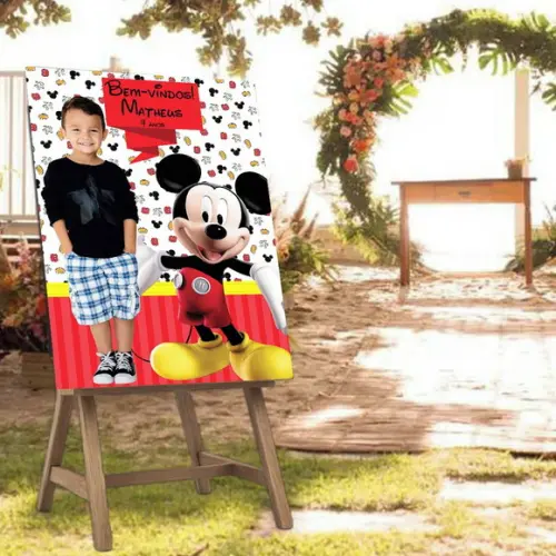 Placa de Boas Vindas Mickey com Foto da Criança