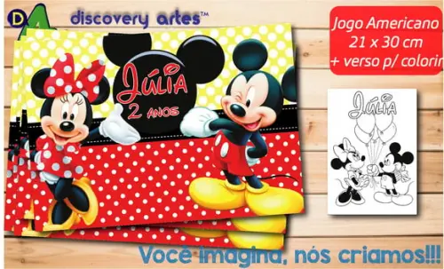 Jogo Americano Descartável Mickey e Minnie (tamanho A4)