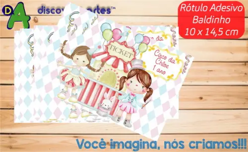 Rótulo Adesivo Baldinho Circo Rosa Aquarela
