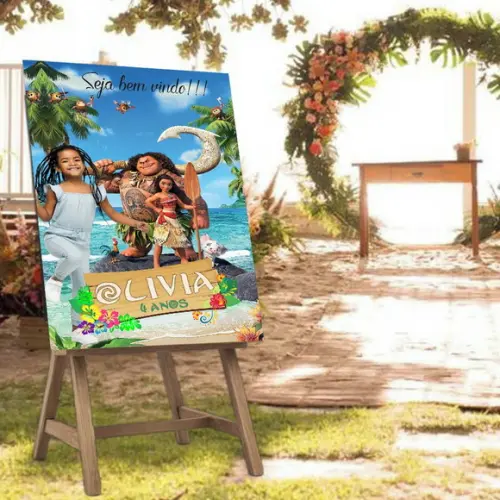 Placa de Recepção Moana com Foto da Criança