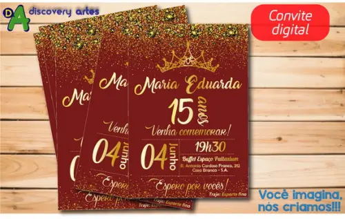 Convite Digital 15 anos Vermelho marsala e dourado