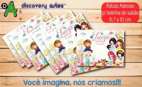 Rótulo Adesivo Bolinha de Sabão Princesas Cute