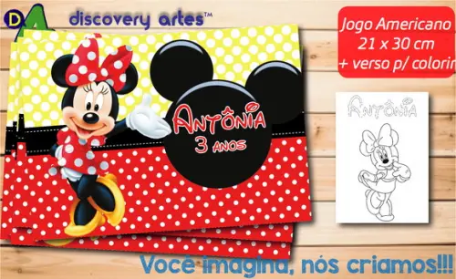 Jogo Americano Infantil Descartável Minnie Vermelha (tam A4)