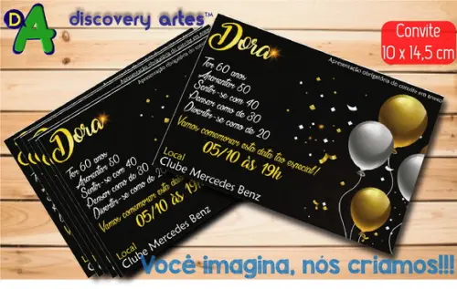 Convite 60 anos Preto e Dourado