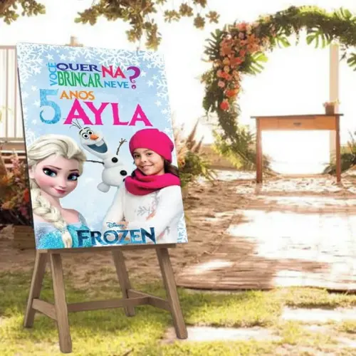 Placa de Recepção Frozen com Foto da Criança