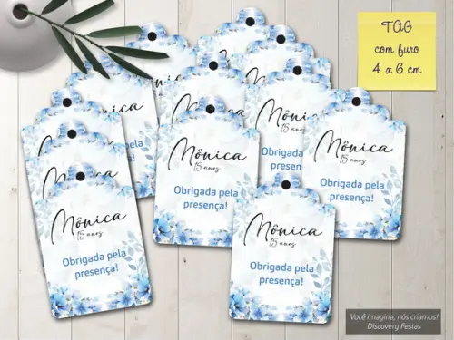 Tag com Furo Floral Azul