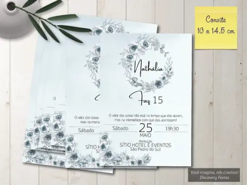 Convite Debutante Floral Cinza