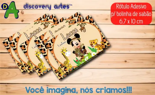 Rótulo Adesivo Bolinha de Sabão Mickey Safari