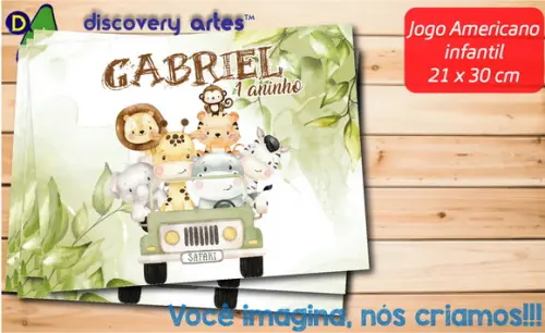 Jogo Americano Infantil Safari Aquarela (descartável - A4)