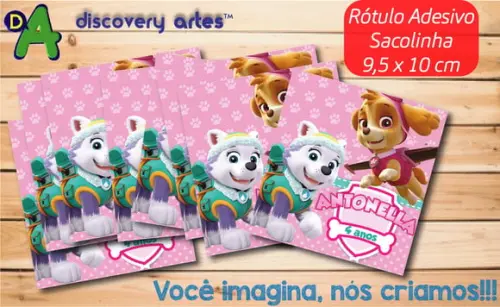 Rótulo Adesivo Sacola Patrulha Canina Skye e Everest