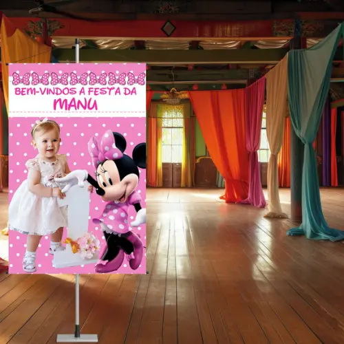 Banner Minnie Rosa com Foto da Criança