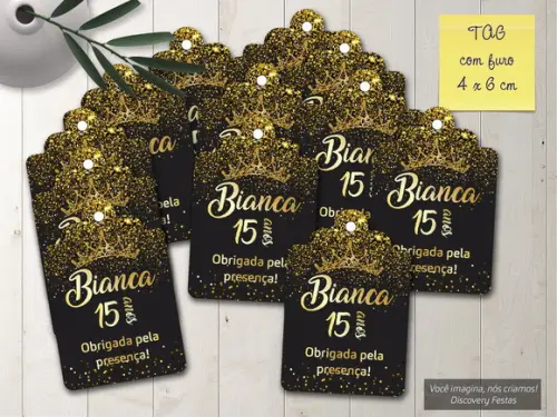 Tag com Furo Preto com Dourado