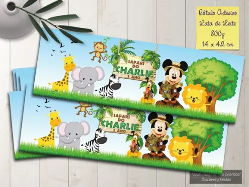 Rótulo Adesivo Lata de Leite 800g Mickey Safari