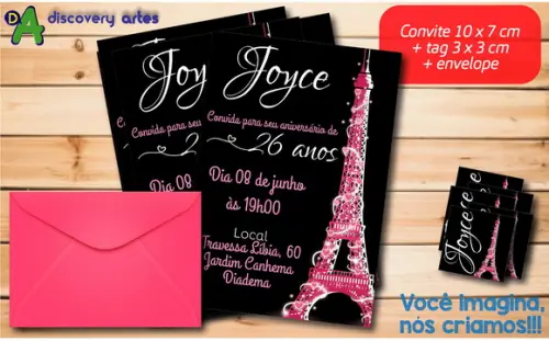 Convite Aniversário 15 Anos Paris (tamanho Pequeno 10x7 Cm)