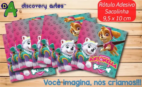 Rótulo Adesivo Sacola Patrulha Canina Skye e Everest
