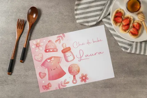 Jogo Americano Chá de Bebê Menina (descartável)
