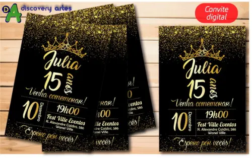 Convite Digital Preto com dourado