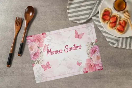 Jogo Americano Floral Rosa com Borboletas (descartável)