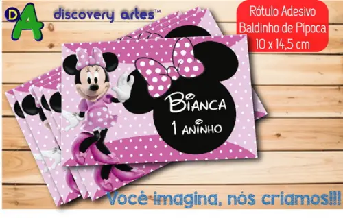 Rótulo Adesivo Baldinho Minnie Rosa