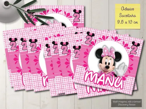 Rótulo Adesivo Sacola Minnie Rosa