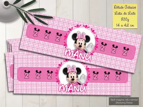 Rótulo Adesivo Lata de Leite 800g Minnie Rosa