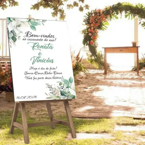 Placa de Recepção Bem-vindos Casamento Floral