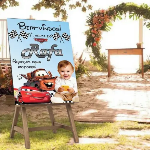 Placa de Bem Vindos Carros com Foto da Criança