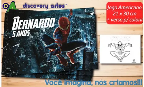 Jogo Americano Infantil Homem Aranha (descartável - Tam. A4)