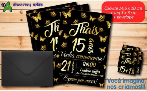 Convite Debutante Preto com Dourado