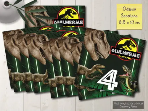 Rótulo Adesivo Sacolinha Dinossauro Jurassic Park