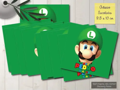 Rótulo Adesivo Sacolinha Super Mario Bros - Luigi