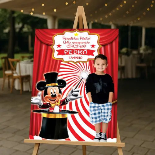 Placa de Recepção Circo do Mickey com Foto da Criança