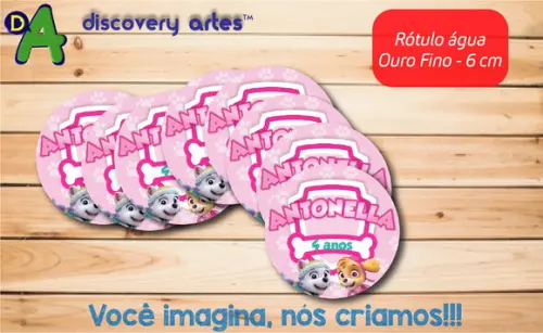 Rótulo Adesivo Água Ouro Fino Patrulha Canina Skye e Everest