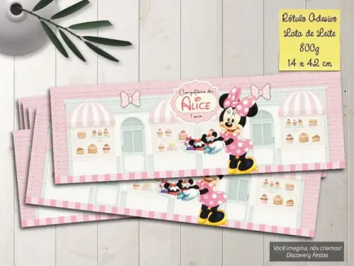 Rótulo Adesivo Lata de Leite 800g Minnie Confeiteira