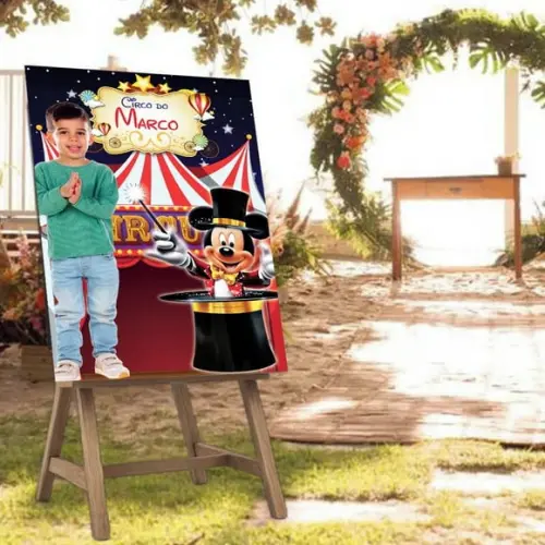 Placa de Recepção Circo do Mickey com Foto da Criança