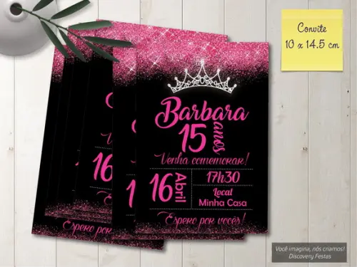 Convite Preto com Pink Debutante