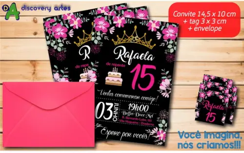 Convite Aniversário 15 Anos Floral Pink